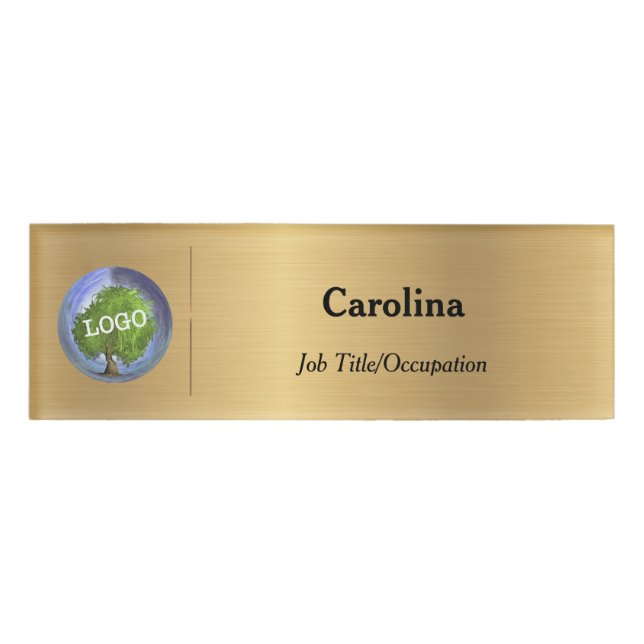 Business Logo Promotional Company Magnetic Gold Name Tag (Front)