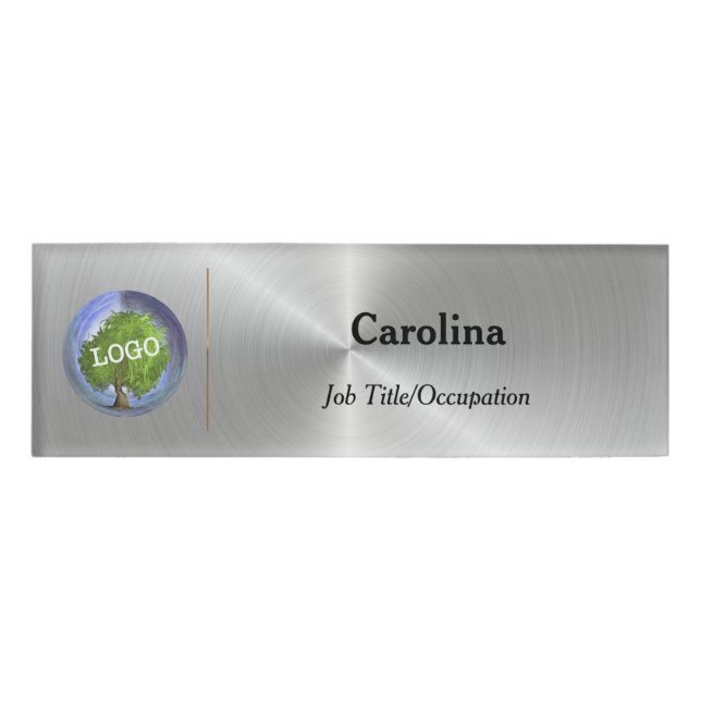 Business Logo Promotional Company Magnetic Silver Name Tag (Front)