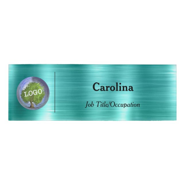 Business Logo Promotional Company Magnetic Teal Name Tag (Front)