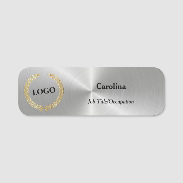 Business Logo Promotional Company Silver Name Tag (Front)