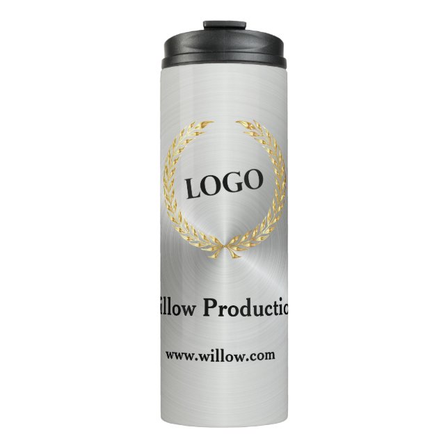 Business Logo Promotional Company Silver Thermal Tumbler (Front)