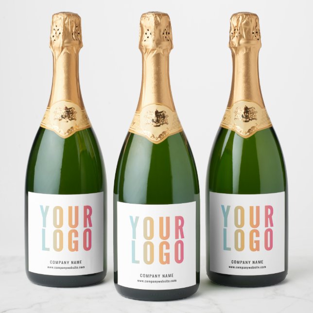 Business Logo Promotional White  Sparkling Wine Label (Bottles)