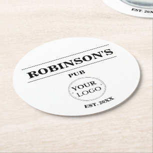 Business Logo Pub Bar Name Year Established Round Paper Coaster