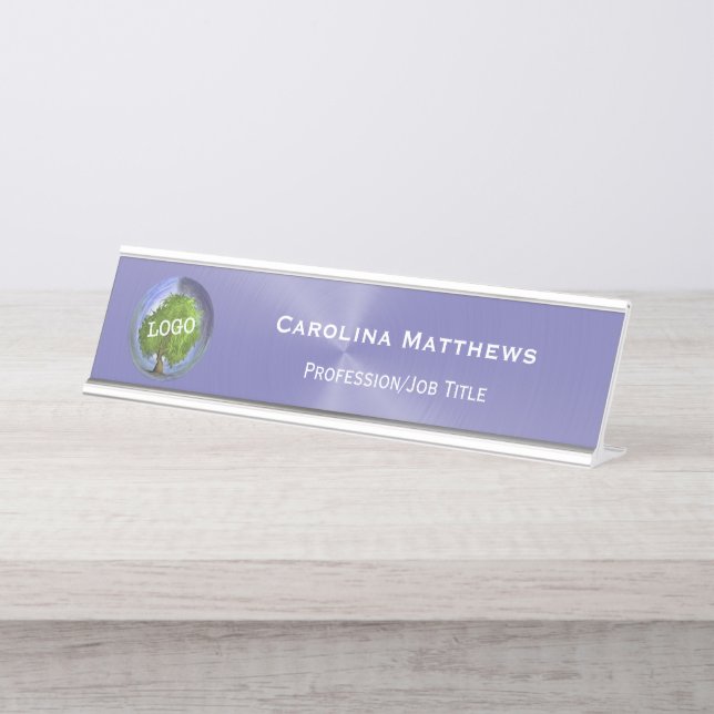 Business Logo Purple Changeable Desk Name Plate (Front)