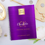 Business logo purple gold monogram glamourous 2024 planner<br><div class="desc">A purple faux metallic looking background. Personalise and add your business logo,  monogram initials,  name and a title.  Golden and white letters. Your company logo both on front and on the back.</div>