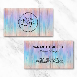 Business Logo Purple Teal Ombre Stripe Wood Card