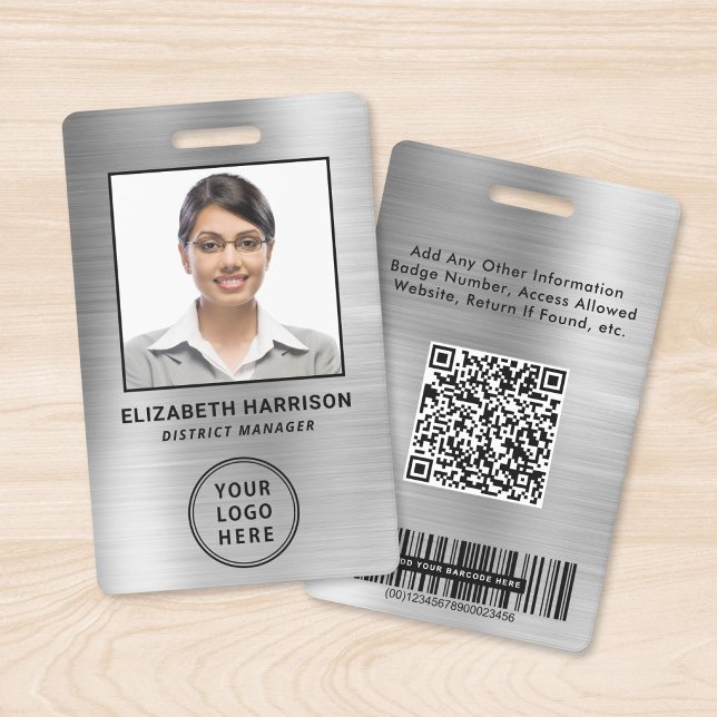 Business Logo QR Bar Code Silver Employee Photo ID Badge (Business Logo QR Bar Code Silver Employee Photo ID Badge)