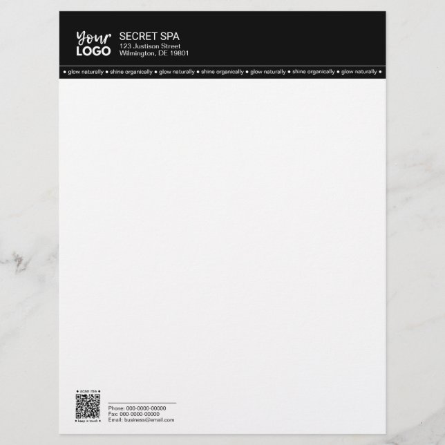 Business Logo QR Black Border Modern Professional Custom Letterhead (Front)
