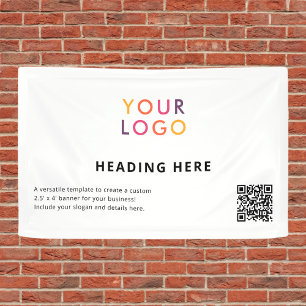 Business Logo QR Code Advertising White Banner