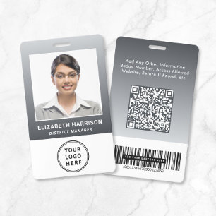 Business Logo QR Code Barcode Gray Photo ID Badge