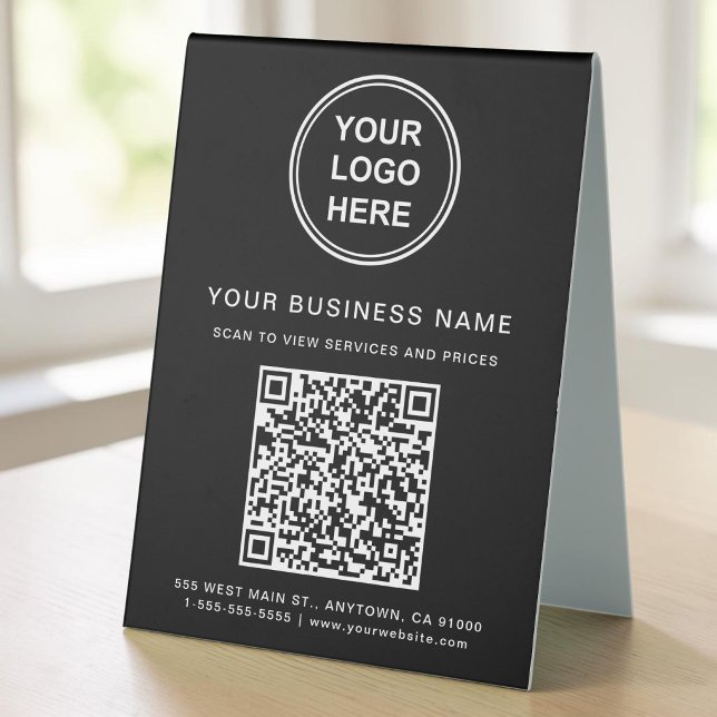 Business Logo QR Code Black (Business Logo QR Code Black Table Tent)