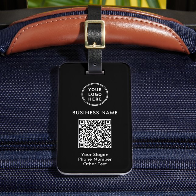 Business Logo QR Code Black Luggage Tag (Front Insitu 2)