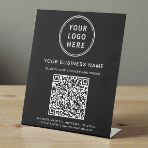 Business Logo QR Code Black Pedestal Sign