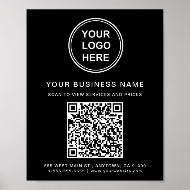 Business Logo QR Code Black Poster (Front)