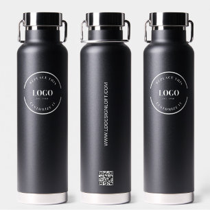 Business Logo QR code black Tradeshow giveaway Water Bottle