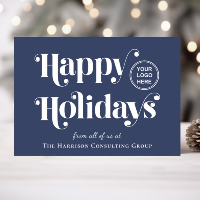 Business Logo QR Code Blue Christmas Corporate Holiday Card (Spread warmth, appreciation, and gratitude to your valued customers, clients, employees and partners)