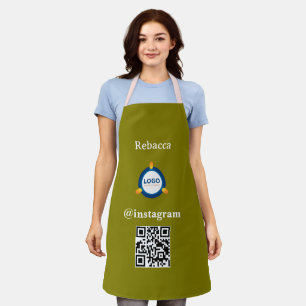 Business Logo Qr Code   Blush Pink Employee Staf Apron