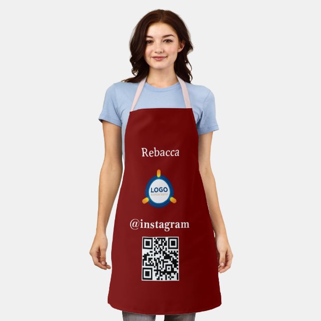 Business Logo Qr Code | Blush Pink Employee Staf Apron (Worn)