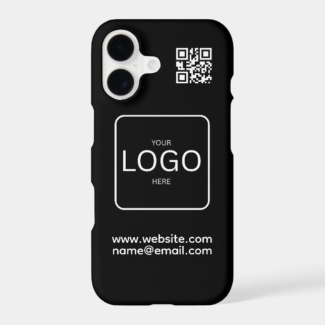 Business Logo QR Code Branding Black iPhone Case (Back)
