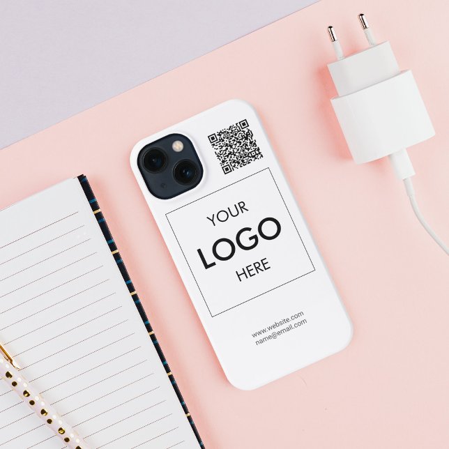 Business Logo QR Code Branding White iPhone Case (Creator Uploaded)