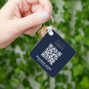 Business Logo Qr Code Code Promotional Navy Blue Key Ring