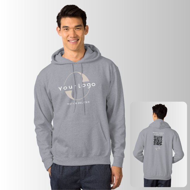 Business logo QR code Company brand swag Men Grey Hoodie (Creator Uploaded)