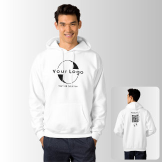 Business logo QR code Company brand swag Men White Hoodie