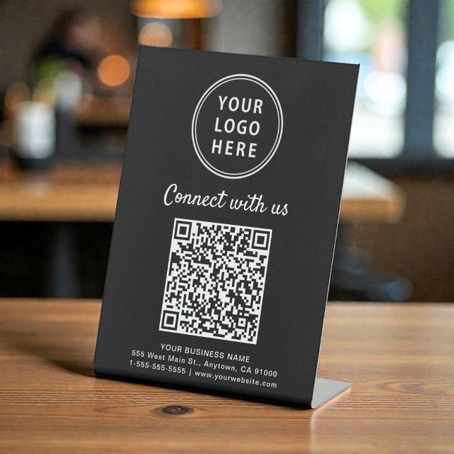 Business Logo QR Code Connect With Us Tabletop Pedestal Sign (Business Logo QR Code Connect With Us Tabletop Pedestal Sign)