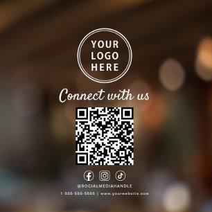 Business Logo QR Code Connect With Us White Window Cling