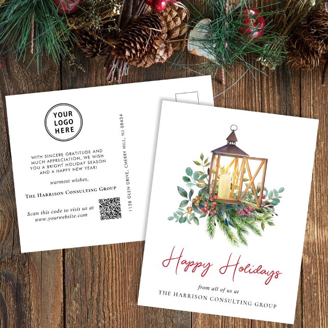 Business Logo QR Code Corporate Christmas Holiday Postcard (Creator Uploaded)