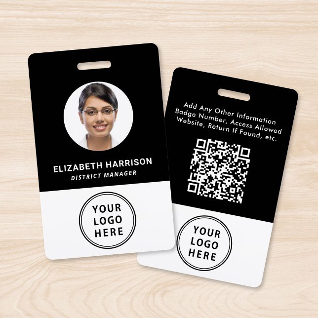 Business Logo QR Code Employee Photo ID Black ID Badge (Creator Uploaded)
