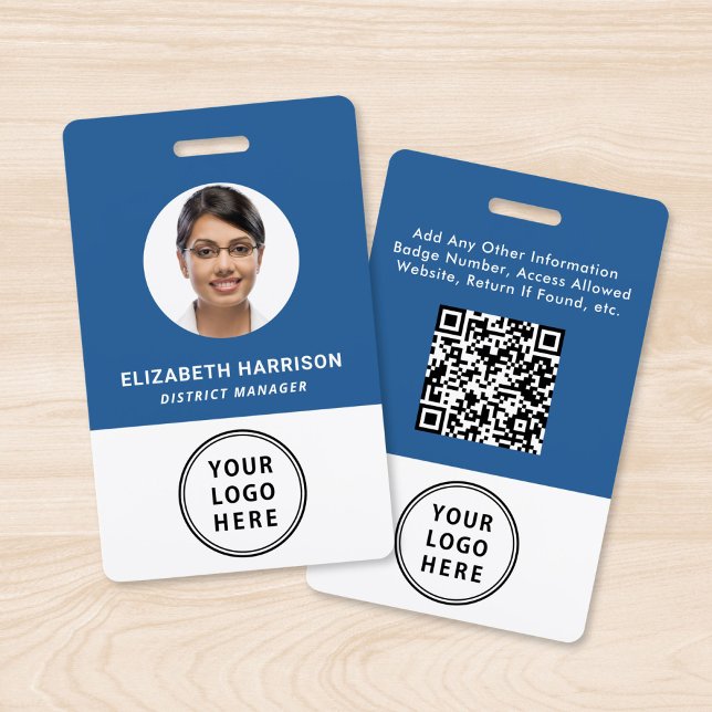 Business Logo QR Code Employee Photo ID Blue ID Badge (Creator Uploaded)