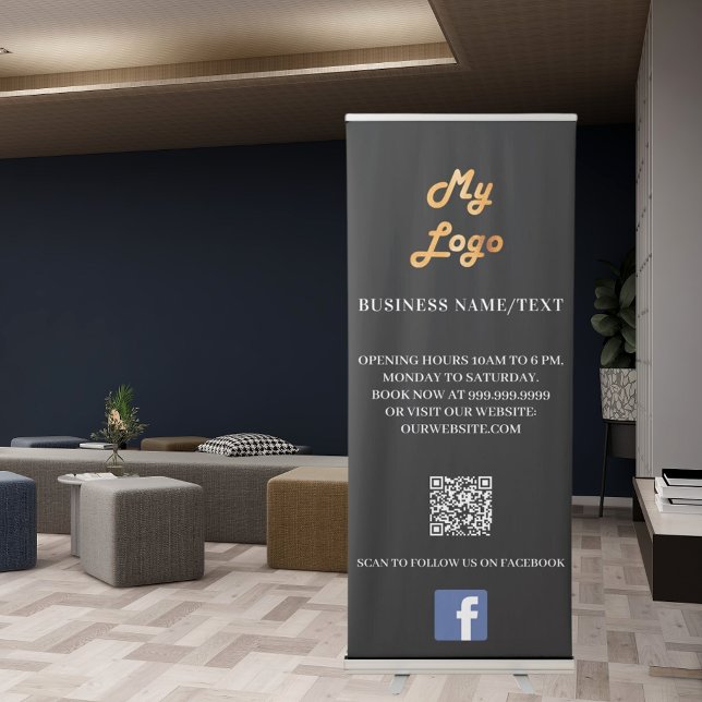 Business logo qr code facebook black retractable banner (Creator Uploaded)