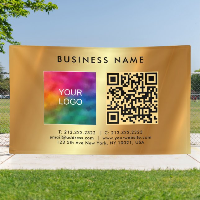 Business Logo QR Code Gold Outdoor Promotional Banner (Outside)