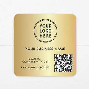 Business Logo QR Code Gold Square Sticker