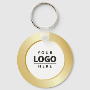 Business Logo QR Code Gold White Employee Keychain