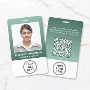 Business Logo QR Code Green Employee Photo ID Badge