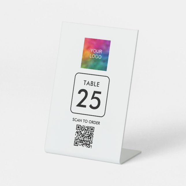 Business Logo QR Code Here Table Number Template Pedestal Sign (Front)