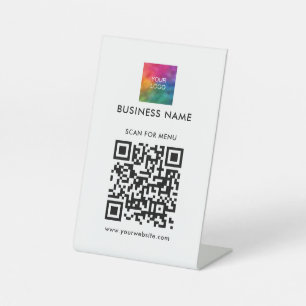 Business Logo QR Code Here Template Scan Menu Pedestal Sign
