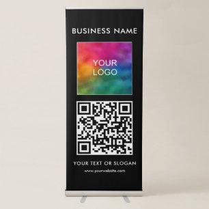 Business Logo QR Code Here Vertical Elegant Modern Retractable Banner