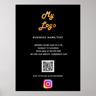 Business logo qr code instagram black poster