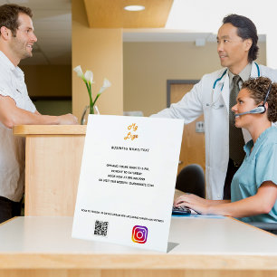 Business logo qr code instagram white custom text pedestal sign