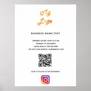 Business logo qr code instagram white poster