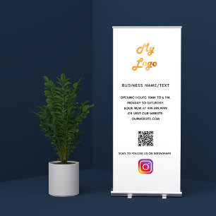 Business logo qr code instagram white retractable banner