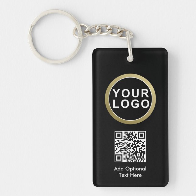 Business Logo QR Code Keychain | Black White (Front)