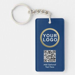 Business Logo QR Code Keychain   Blue