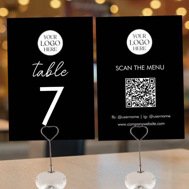 Business Logo QR Code Menu Modern Minimalist Table Number (Front and Back)