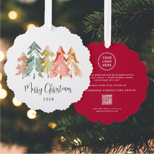 Business Logo QR Code Merry Christmas Holiday Tree Decoration Card