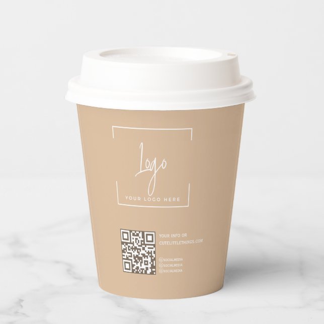 Business  Logo  QR code Modern Beige Corporate Paper Cups (Front)
