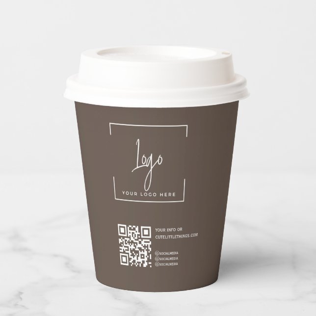 Business  Logo  QR code Modern Brown Corporate Paper Cups (Front)